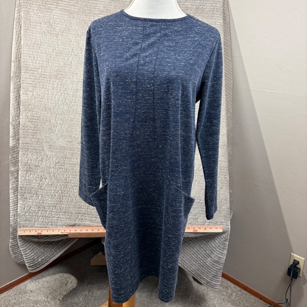 Clara Sunwoo Navy Heathered Knit Long Sleeve Tunic Dress with‎ Pockets Small USA